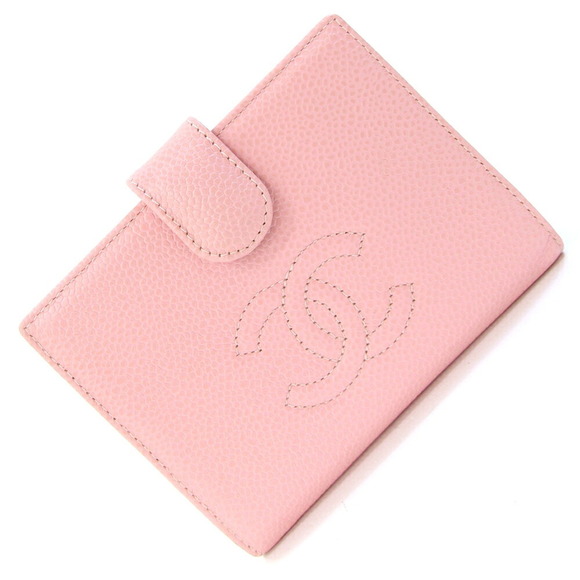 CHANEL Pink Caviar Leather Logo Wallet
